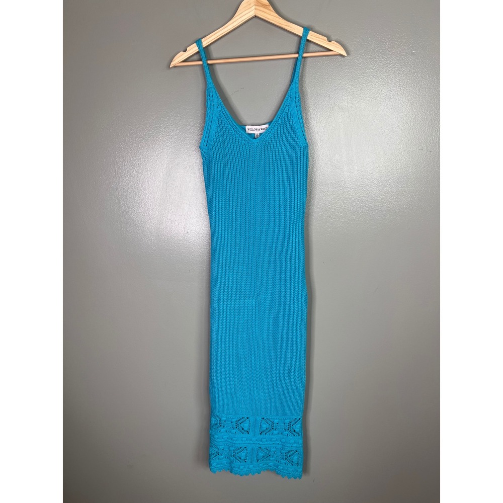Willow & Wind knitted teal midi dress size xs beach resortwear travel bohemian